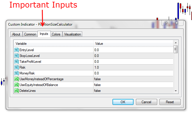 Important Metatrader Inputs