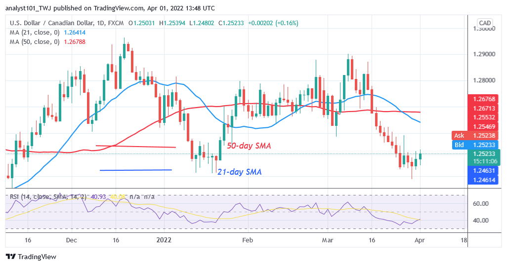 USD/CAD Is in a Downward Correction, Faces Rejection at 1.2539