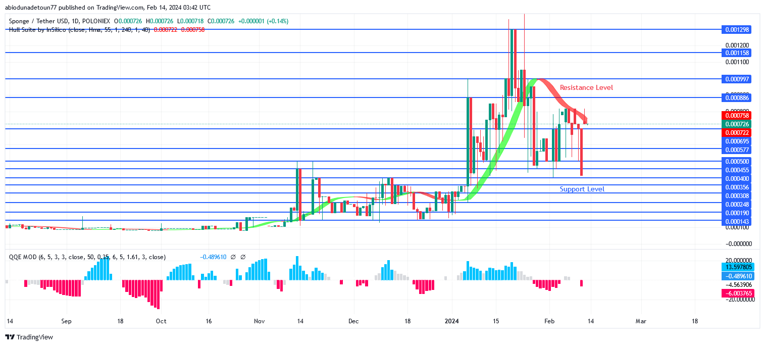 Sponge Price Is Approaching Resistance Level of $0.000886